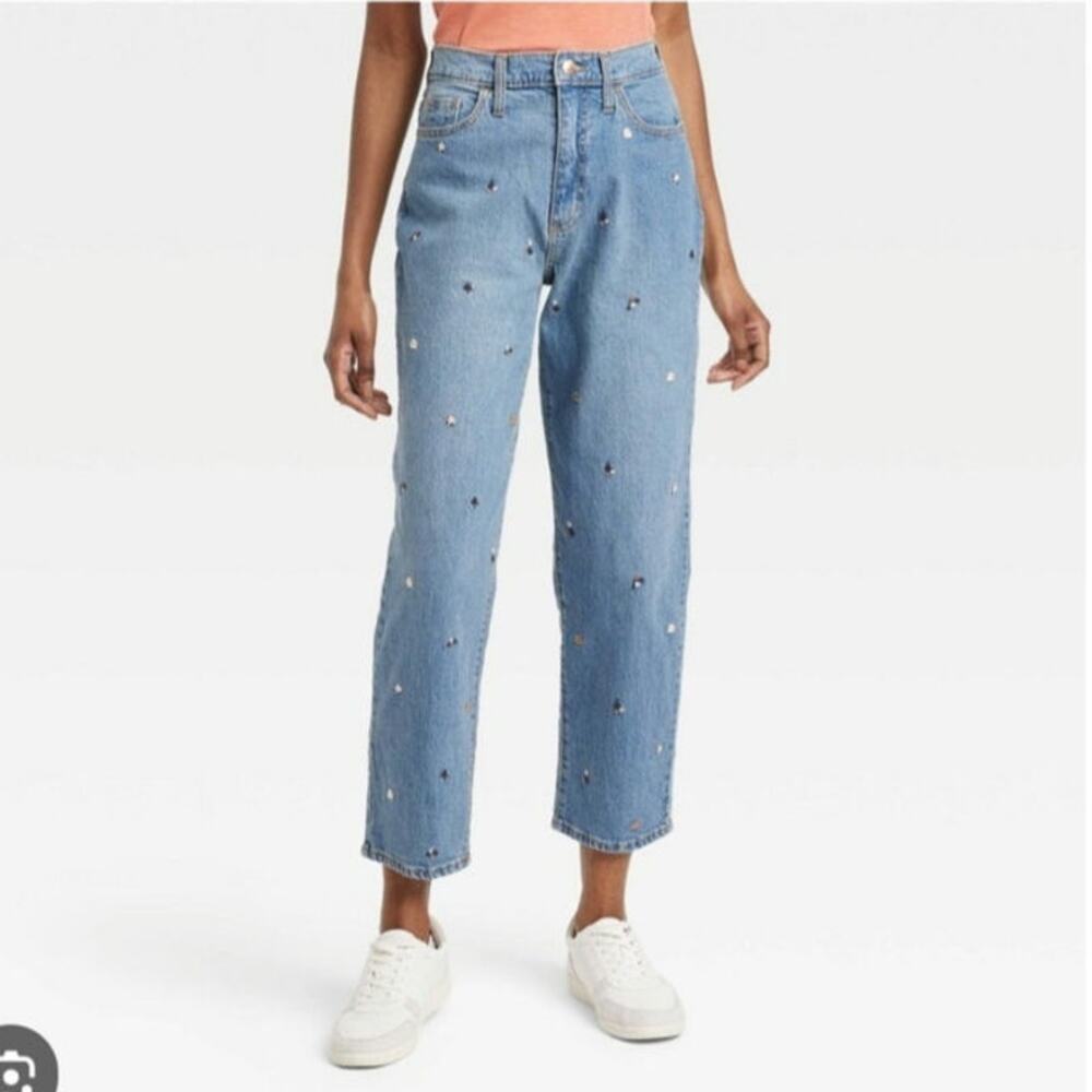 Universal Thread Women 24W Embroidered Vintage Straight Leg Denim Jeans NEW!